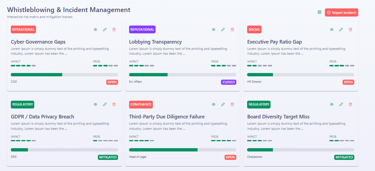 Whistleblowing & Governance Risk Incident Tracker